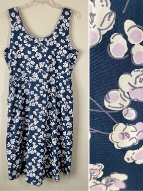 PACT Fit & Flare Tie-Back Dress XXXL Sleeveless Organic Navy Shoreline Floral